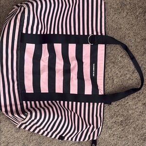 Victoria's Secret Black and Pink Striped Tote